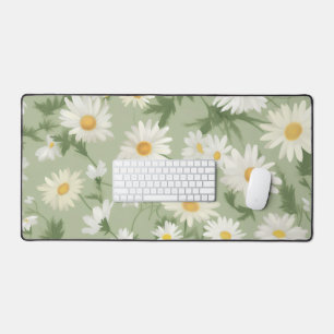 White Daisies On Green Desk Mat