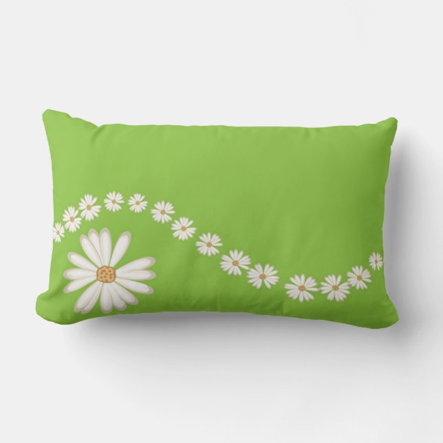 White Daisies on Green Lumbar Throw PIllow (Front)