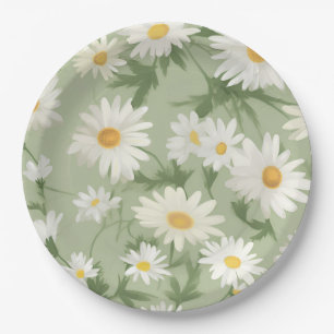 White Daisies On Green Paper Plates