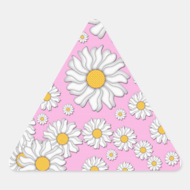 White Daisies on Pale Pink Background Triangle Sticker (Front)