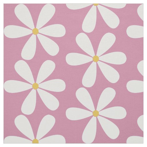 White daisies on pink background fabric
