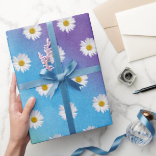 White Daisies on Rainbow Gradient Wrapping Paper