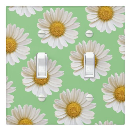 White Daisies on Sage Green Background Light Switch Cover