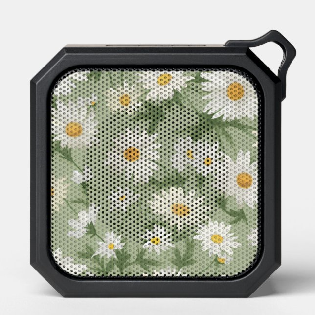 White Daisies On Sage Green Bluetooth Speaker (Front)
