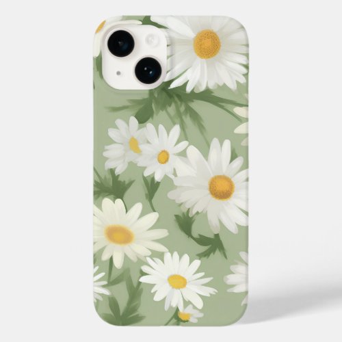 White Daisies On Sage Green Case_Mate iPhone 14 Case