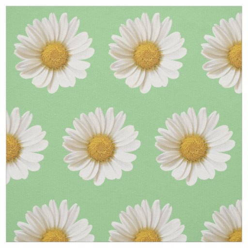 White Daisies on Sage Green Floral Fabric