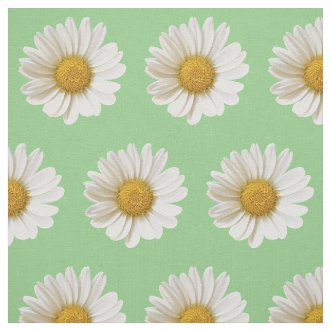 White Daisies on Sage Green Floral Fabric (Swatch)