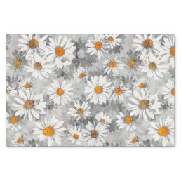 White Daisies on Silver Floral Pattern Tissue Paper