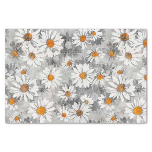 White Daisies on Silver Floral Pattern Tissue Paper