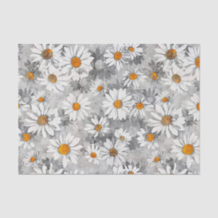 White Daisies on Silver Floral Pattern Tissue Paper