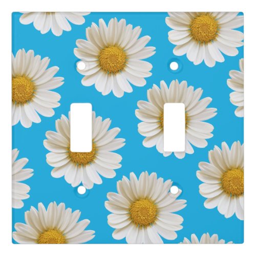 White Daisies on Sky Blue Light Switch Cover