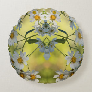 White daisies on sunny yellow background round pillow