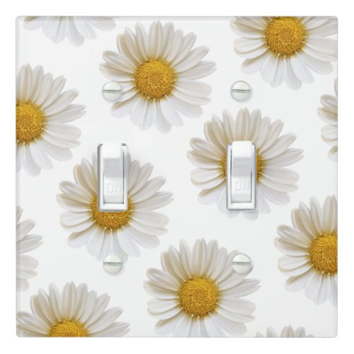 White Daisies on White Background Floral Light Switch Cover