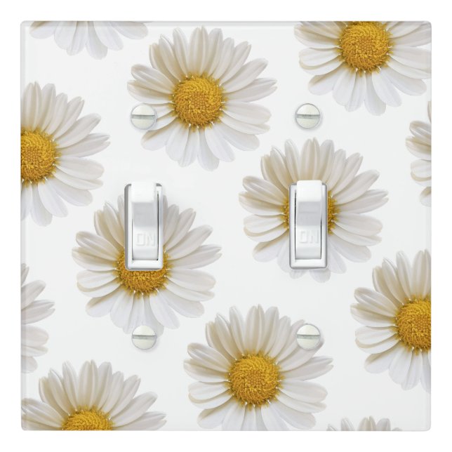 White Daisies on White Background Floral Light Switch Cover (In Situ)