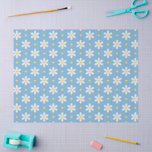 White Daisies Pattern Custom Background Tissue Paper (Craft)