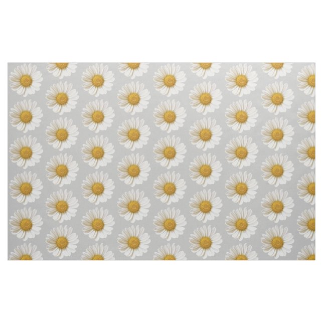 White Daisies Pattern on Light Gray Fabric (Fat Quarter)