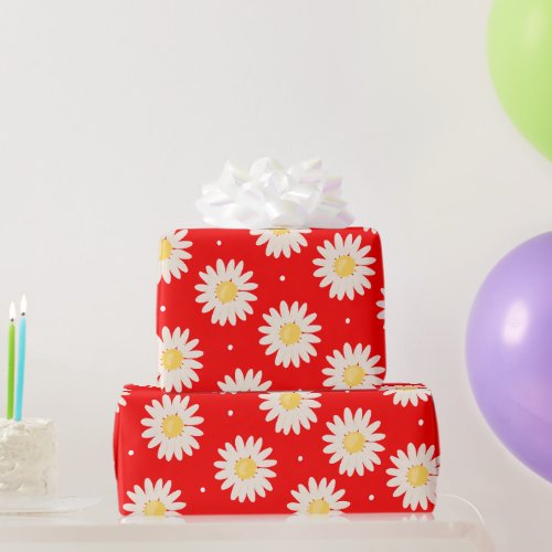 White Daisies Pattern with White Dots  Wrapping Paper