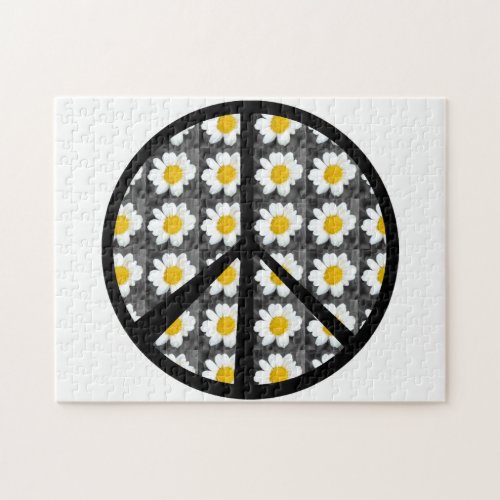 White Daisies Peace Sign Jigsaw Puzzle