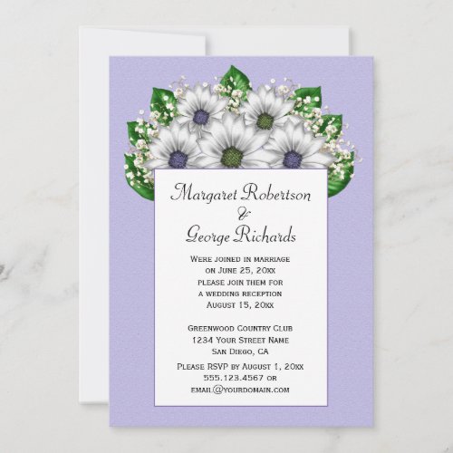 White Daisies Purple Green Centers Reception Only Invitation
