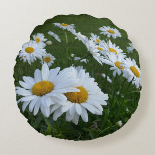 white daisies round pillow