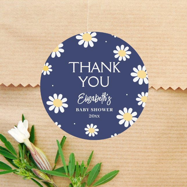 White Daisies Spring Boy Baby Shower Thank You Classic Round Sticker (Creator Uploaded)