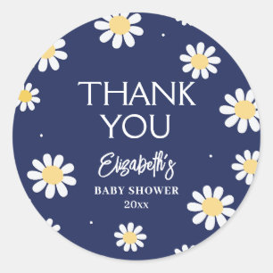 White Daisies Spring Boy Baby Shower Thank You Classic Round Sticker