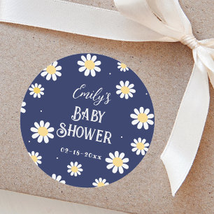 White Daisies Spring Summer Boy Baby Shower Classic Round Sticker