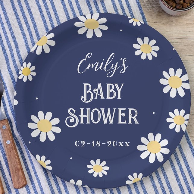 White Daisies Spring Summer Boy Baby Shower Paper Plates (Creator Uploaded)