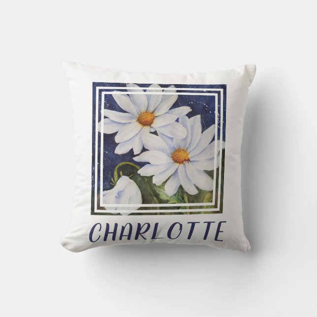 White Daisies Throw Pillow (Front)