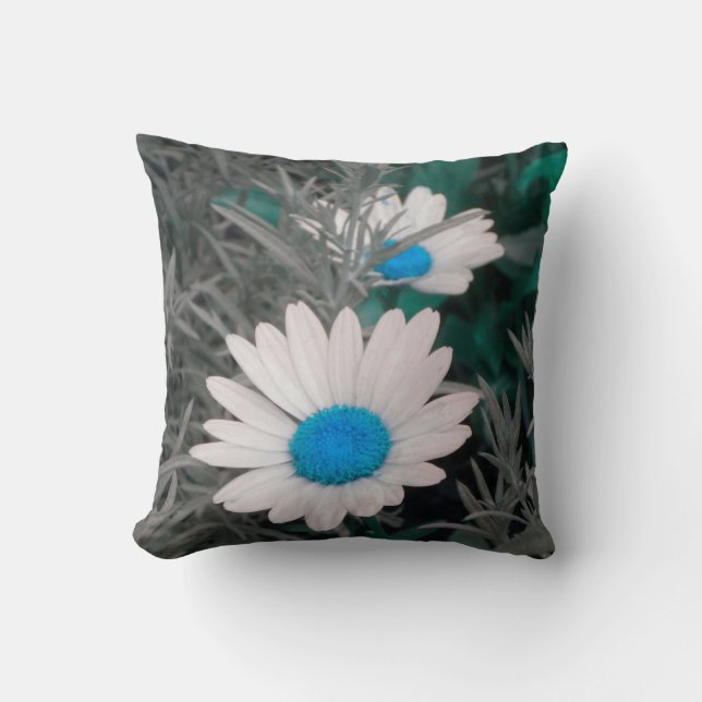White Daisies (w/Blue) Throw Pillow 2 sided (Front)