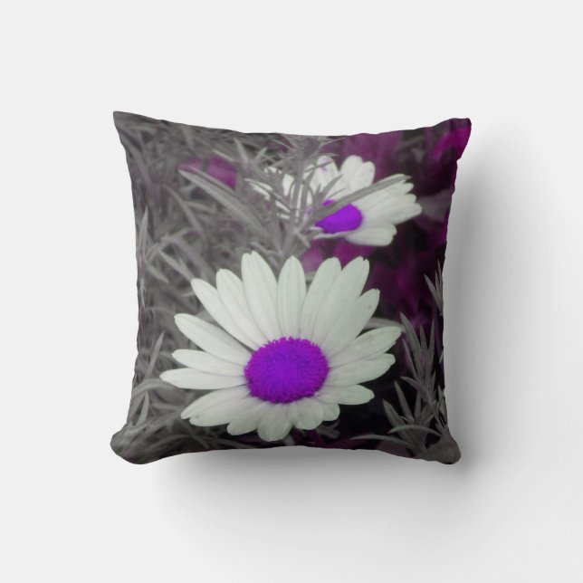 White Daisies (w/Purple) Throw Pillow 2 sided (Front)