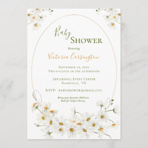 White Daisies Watercolor Baby Shower Invitation