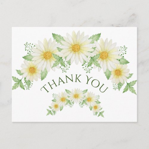 White Daisies Watercolor Budget Thank You Postcard
