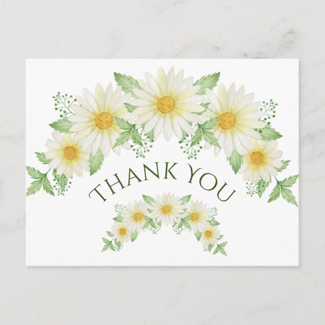 White Daisies Watercolor Budget Thank You Postcard (Front)