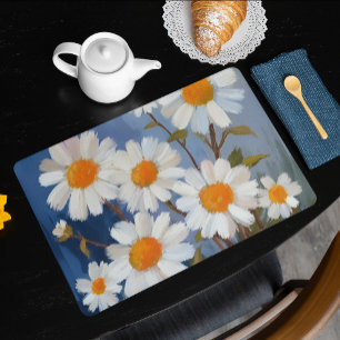 White Daisies Watercolor Flowers Painted Cloth Placemat