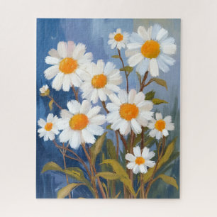 White Daisies Watercolor Flowers Painted Jigsaw Puzzle
