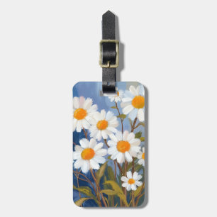 White Daisies Watercolor Flowers Painted Luggage Tag