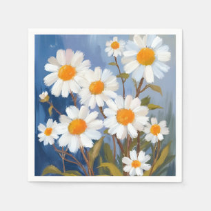 White Daisies Watercolor Flowers Painted Napkins