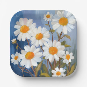 White Daisies Watercolor Flowers Painted Paper Plates