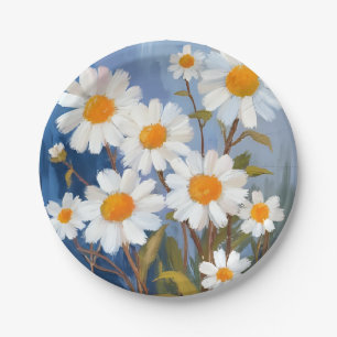 White Daisies Watercolor Flowers Painted Paper Plates