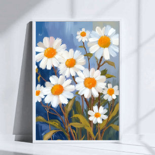 White Daisies Watercolor Flowers Painted Poster