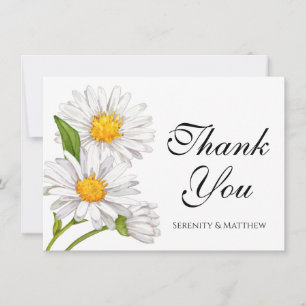 White Daisies Watercolor Summer Floral Thank You Card