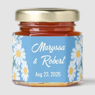 White Daisies Wedding Anniversary Blue Honey Jar Favors