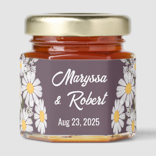 White Daisies Wedding Anniversary Dark Purple Honey Jar Favors