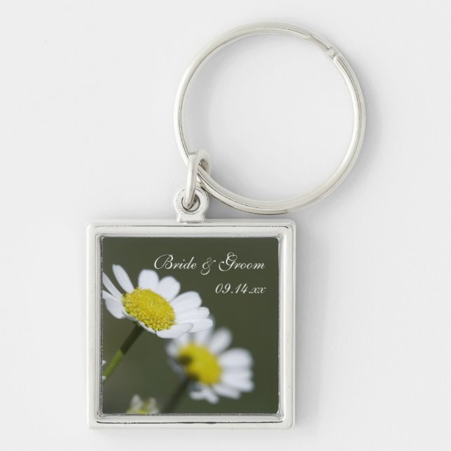 White Daisies Wedding Keychain (Front)