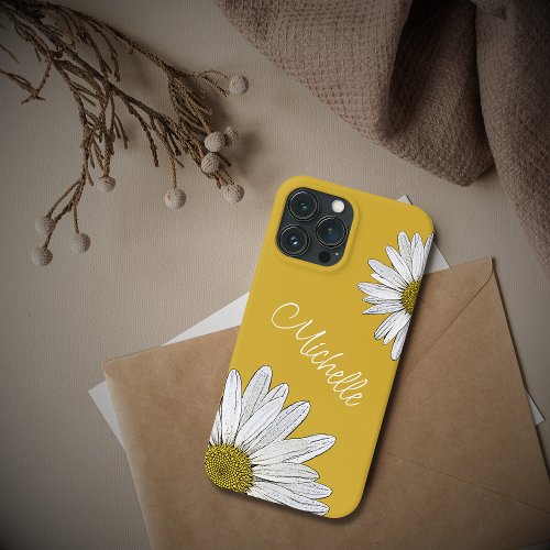 White Daisies Whimsical Boho Gold iPhone 13 Pro Max Case