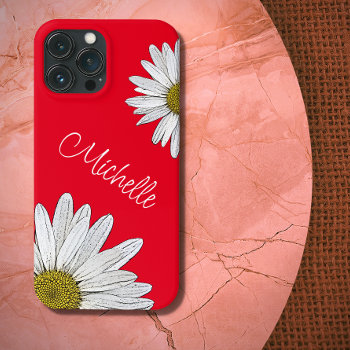 White Daisies Whimsical Floral Red Iphone 13 Pro Max Case by Indiamoss at Zazzle