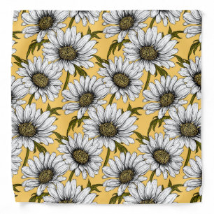 White daisies, wild flowers on yellow bandana