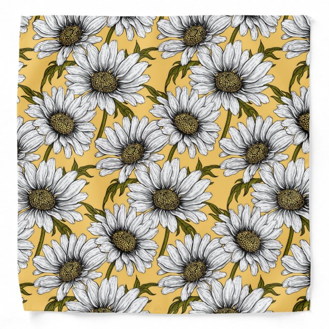 White daisies, wild flowers on yellow bandana (Front)