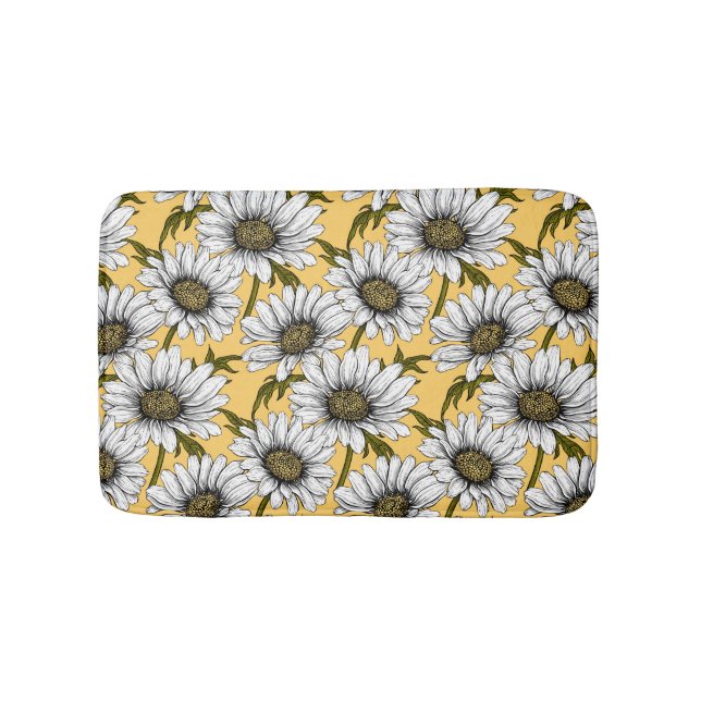 White daisies, wild flowers on yellow bath mat (Front)